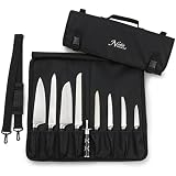 Chef Knife Bag (8+ Slots) is Padded and Holds 8 Knives PLUS Your Meat Cleaver, Knife Steel, 4 Utensils, and a Zipped Pouch for Tools! Durable Knife Carrier also Includes a Name Card Holder. (Bag Only)