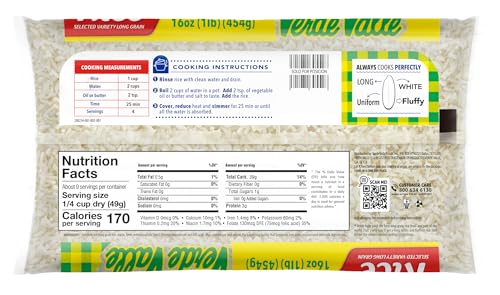 VERDE VALLE LONG GRAIN WHITE RICE BAG 1LB (1 PACK), ENRICHED FLUFFY LONG GRAIN MEXICAN RICE, DRY ARROZ PANTRY STAPLE FOR SIDES AND MEALS, NON PERISHABLE FOOD