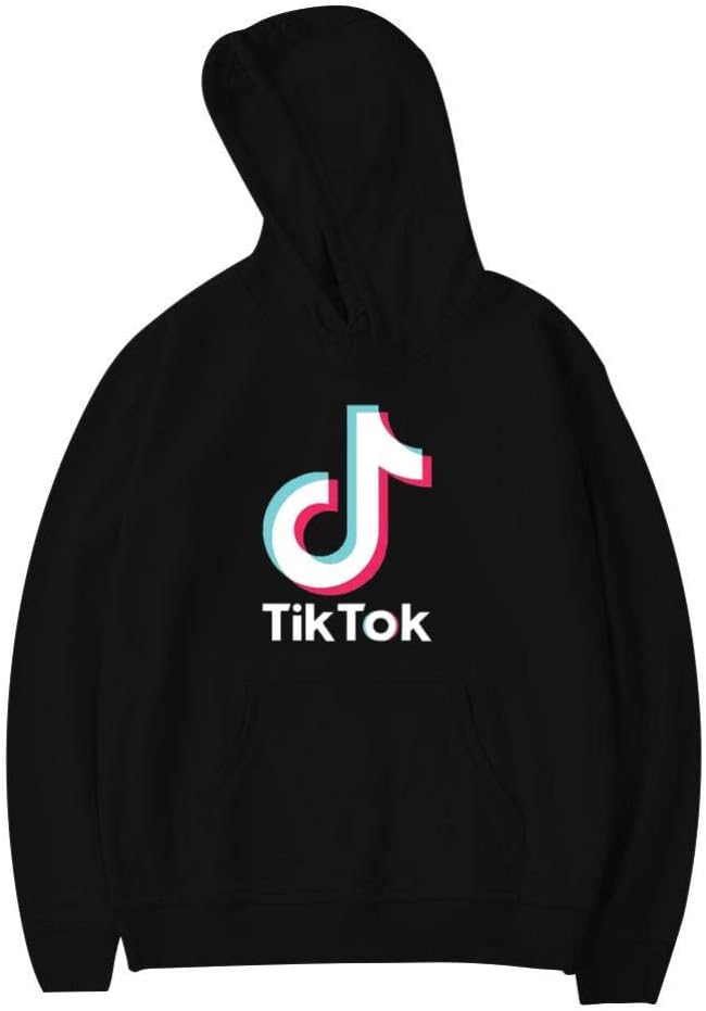 NKLWIUGO Youth Boys Girls Sweatshirts TIK-Tok TIK Pullover Long Sleeve Teens Hooded Hoodies with Pockets and Cap M Black