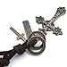 KONOV Vintage Style Celtic Cross Pendant Leather Cord Necklace Chain, for Mens
