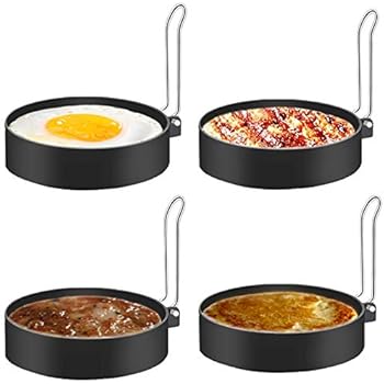 Egg Ring, Stainless Steel Omelet Mold Non-Stick Round Fried Egg Maker Mold Pancake Molds Poached Egg Rings Kitchen Cooking Tool for Fried Egg Sandwiches (4 PCS)