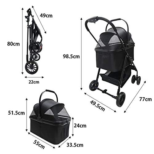 ペットカート 前輪360°回転 折りたたみ 小型犬用ベビーカー 猫犬兼用 軽量コンパクト 取り外し可能 組み立て簡単 ペット用ベビーカー 犬のキャリーカート 犬用カートブレーキ付 飛び出し防止 分離式 通気 耐荷重20kg