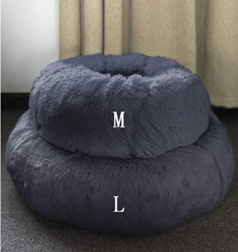 BinetGo Dog Bed Cat Bed Cushion Bed Faux Fur Self-Warming Cat and Dog Bed Cushion Small Medium Large Dog Kennels for Joint-Relief and Improved Sleep - Machine Washable, Waterproof Bottom (Navy-Large)