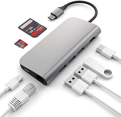 USB C Hub Laptops Docking Station, Lanic 8 in 1 USB-C Adapter Docking Station with 4K HDMI, Gigabit Ethernet Port, 3 USB 3.0, USB-C Power Delivery, SD/TF Card Reader for MacBook Pro and Type C Device
