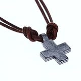 Metal Cross Pendant on Brown Double Strand Leather Cord Mens Necklace, Cord 18