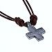 Metal Cross Pendant on Brown Double Strand Leather Cord Mens Necklace, Cord 18