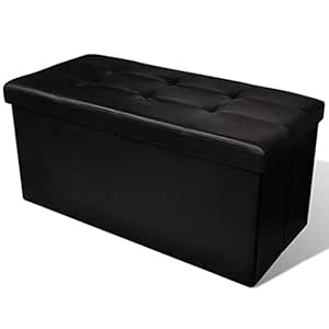 vidaXL Banco Baúl Plegable Madera Tela PVC Negro Banquito Asiento de