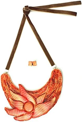 Red brown statement bib necklace set with earrings jewellery set polymer clay jewelry flower large chunky modern design Christmas gift idea for women
