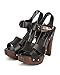 Women Leatherette Peep Toe Studded Wooden Chunky Heel Clog Sandal EB05 - Black