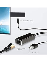 Ethernet Adapter for Fire TV Stick (2nd GEN), All-New Fire TV (2017), Chromecast Ultra   2 1   Audio, Google Home Mini, Micro USB to RJ45 Ethernet 100Mbps Network Adapter with USB Power Supply Cable