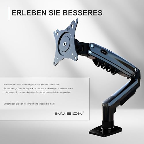 Invision Monitor Mount for 19-32 Inch Screens, VESA 75 & 100 mm Single Arm Stand Desk Clamp, Height Adjustable with Tilt, Swivel, Rotation, Increased Load Capacity of 2-9 kg (MX200)