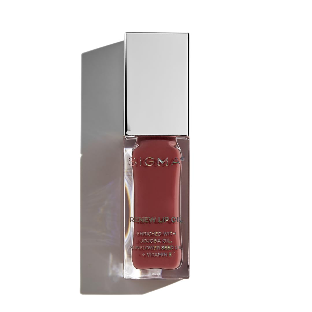 Sigma Beauty Renew Lip Oil - Berry Muave Sheen - Nourishing, Non Sticky Lip Oil with Subtle Sheen - Paraben Free Lip Gloss - All Heart