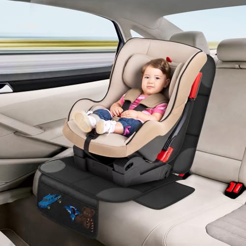 AiQInu Car Seat Protection, Waterproof Non-Slip Leather and Fabric Car Seat Protectors for Children, Compatible with 2 Storage Pockets for Suv, Sedan