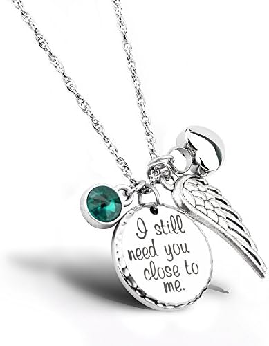 I Still Need You Close to Me Cremation Jewelry Urn Necklace Pet Memorial Ash Holder Necklace with Birthstone Crystal and Angel Wing Charm Sympathy Gift Memorial Necklace