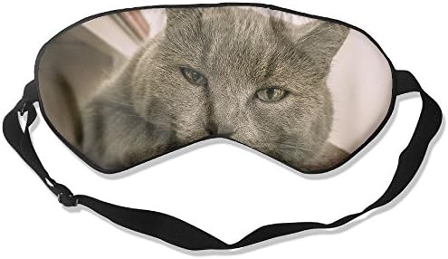 100% Silk Sleep Mask Eye Mask Cute Gray Cat Soft Eyeshade Blindfold with Adjustable Strap for Men Women and Kids for Sleeping Travel Work Naps Blocks Light