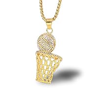 Rainbowie Gold Stainless Steel Diamond Accessories Basketball Frame Basket Hip Hop Jewelry Pendant Necklace 6.8x3.0cm