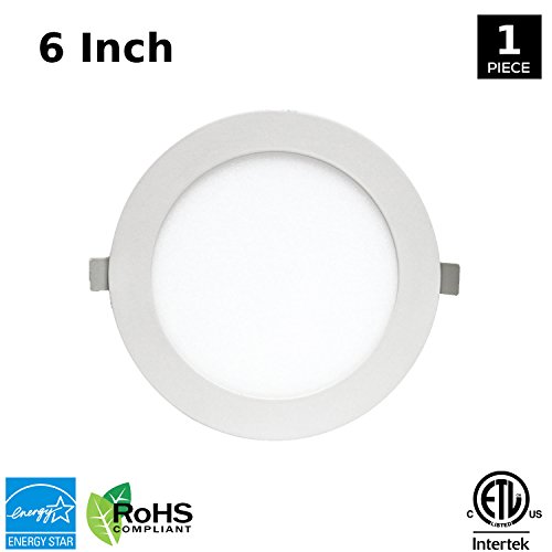 LED Recessed Light Fixture 6 Inch Round with Driver, 3000K Soft White, 15W, 900 Lumens, 120V, Low Profile, Dimmable, White Trim, Energy Star and ETL Certified, IC Rated (3000K – Soft White, 1 Pack)