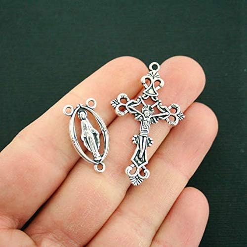 2 Rosary Charm Sets Antique Silver Tone 2 Piece Set ODSF-3148