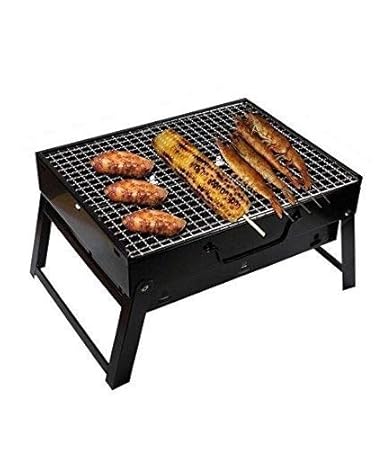 Portable BBQ | Black Iron Barbeque Tandoor | Travel Essentials | Picnic Accessories | Camping Requisite | Outdoor Tandoor | Mini BBQ - 36 cm x 29 cm x 20 cm