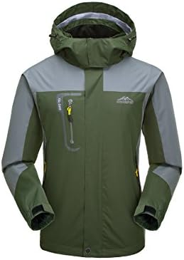 KISCHERS Rain Jacket, Men's Waterproof Jackets with Hood, Outdoor Raincoat, Windproof Softshell Jacket for Hiking (Dark Green, XXL)