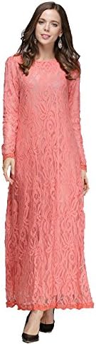 XFentech Women's Fashion Muslim Dress Long Sleeve Slim Lace Kaftan Abaya Middle East Islamic Clothing Long Maxi Dress