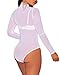 JomeDesign Women White Sheer Mesh Long Sleeve Mok Neck Jumpsuit Bodysuits M