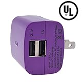 Bpuls 10.5 Watt Dual 2.1A/1A USB Wall Charger Adapter with Foldable Plug and UL Certified for iPhone iPad etc (Purple)