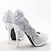 getmorebeauty Women's Silver Lace Flower Pearls Closed Toes Wedding Shoes 8 B(M) US
