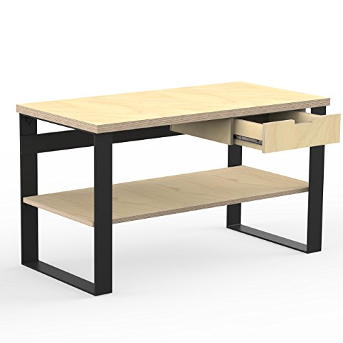 AUPROTEC Profi Design Werkbank 1300 x 750 x 850 mm Arbeitsplatte Multiplex 40mm mit 1 Schublade und Ablage Holz Werkbankplatte Multiplexplatte Industriequalität Massiv Arbeitstisch – Bild 3