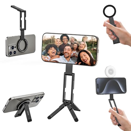 ULANZI MA60 Magnetisches Handy-Stativ für iPhone, Aluminium Mini-Stativ Faltbar, Taschen-Handy-Ständer, Doppelseitiger Magnet, Selfie Stick, Tripod für iPhone iPhone 16, 15, 14, 13, 12 Serie Magsafe