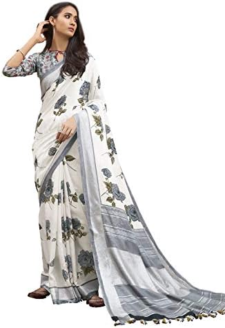 Vanishri Women's Soft Khadi Linen Saree (1065, Off White)