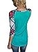 Annflat Women's Casual Striped 3/4 Sleeve Pocket T Shirt Color Block Blouses and Tops,Green,(US8-10)Medium