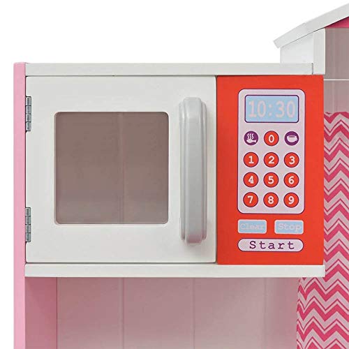 Spielzeugküche Spielküche Kinderküche Rosa 82x30x100cm Happy Kitchen Holzküche inkl. Kochfeld mit Mikrowelle Backofen… – Bild 4