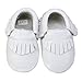 Baby Moccasins - Leather Tassels Infant Toddler Pre-walker Crib Shoe (6-12 Month (5.1"), White)