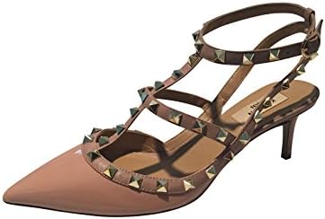 Kaitlyn Pan Studded Double Strap Slingback Kitten Heel Leather Pumps
