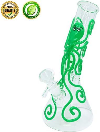 Love Apartments Green Illuminated Octopus Pipe,Big Water Chamber, Clearer Perfect Illuminated Effect, with Filter Ice Shelf Handmade Water Bottle Glow in The Dark (Illuminated Octopus)