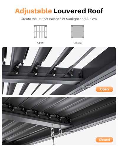 SeeHill 10x12 Aluminum Louvered Pergola Review: Adjustable Roof Gazebo with Curtains image 23