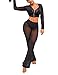 Halfword Womens See Though Mech Hoodies Pants Set 2 Piece Outfits Swimsuit Beach Cover Up Black XL