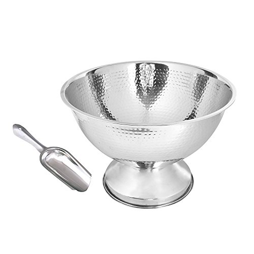 Kosma Stainless Steel Punch Bowl | Champagne Beer Wine Cooler - Hammered Finish with Free Ice Scoop (40 cm)