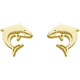 Minimalist Shark Small Stud Earrings Stainless Steel for Women Men Cute Punk Animal Cartilage Pierced Hypoallergenic Tiny Huggie Sleeper Studs Earring Fashion Jewelry Gifts