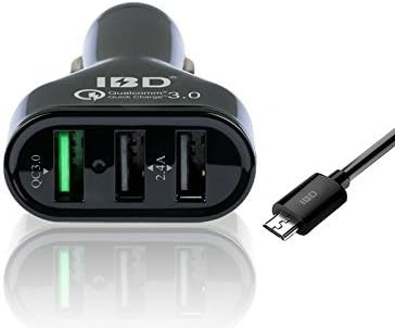 Crawl IBD 42W 3-Port USB Car Charger with Qualcomm Quick Charge 3.0 Technology; Includes a 3.3ft Quick Charge Micro USB Cable - Black (Black)