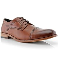 Ferro Aldo Jared MFA19607L Mens Classic Brogue Derby Perforated Oxford Dress Shoes - Brown, Size 9.5