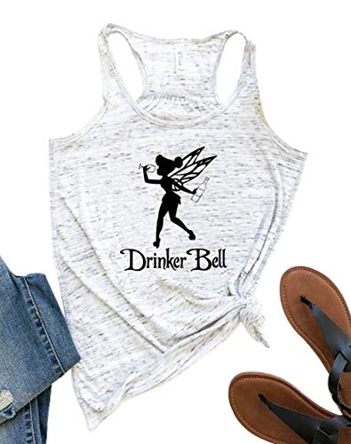 YUYUEYUE Drinkerbell Fairy O-Neck Tank Tops Women Tinkerbell Funny Graphic Printed Sleeveless Drinking Party Shirt Tees (Medium, White)