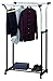 Finnhomy Double Rail Adjustable Rolling Garment Rack with Wire Net at Bottom for Shoes, Metal Hanging Clothes Rack, Free Standing Portable Drying Rack on Wheels, Chrome and Black Finish