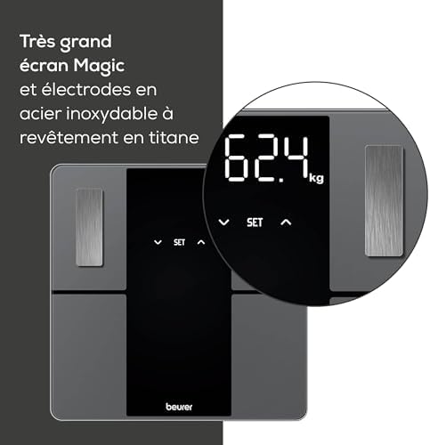BF 500 pèse-personne numérique avec Bluetooth & application, mesure de la graisse corporelle, pourcentage de muscle, besoin en calories, etc. transfert de données vers Apple Health & co.