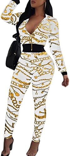 Papijam Womens Slim Long Sleeve Crop Top + Long Pants 2 Pieces Outfits White Large
