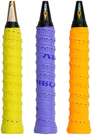Racket Grip, ADIBO Anti Slip Absorbent Overgrips for Racquet Tennis Badminton (3pcs/Pack - Purple + Orange + Yellow)