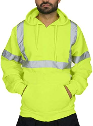 Hunzed Men【High Visibility Hoodie Pullover 】 Mens Road Work Safety Long Sleeve Sweatshirt Tops Blouse