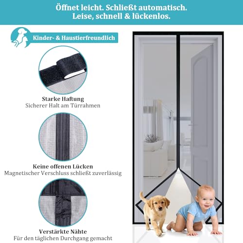 Apalus VP Fly Screen Door, Magnetic Insect Protection Balcony Door, 90 x 200 cm, Very Durable, Cat Claw-Safe, Stronger Magnets, 3.8 cm Wide Velcro Strap, Cannot Be Shortened