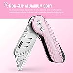 FANTASTICAR-Folding-Utility-Knife-Gift-Box-Cutter-Lightweight-Plume-Type-Body-with-5-Piece-Extra-Blades-Pink